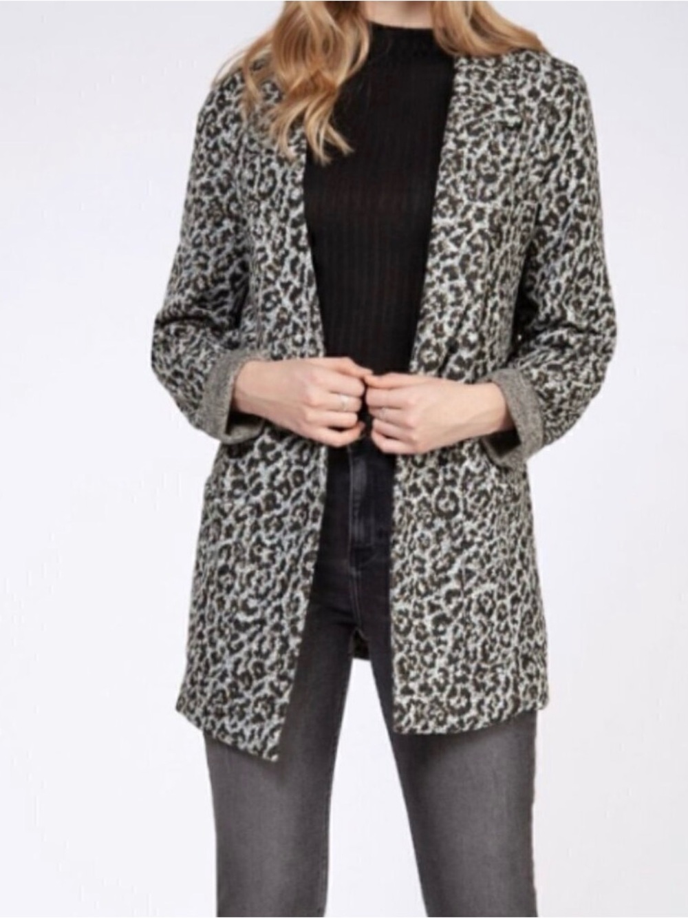 Dex Black & White Leopard Open-Front Blazer (NWT)🍒 Size Small **with stretch